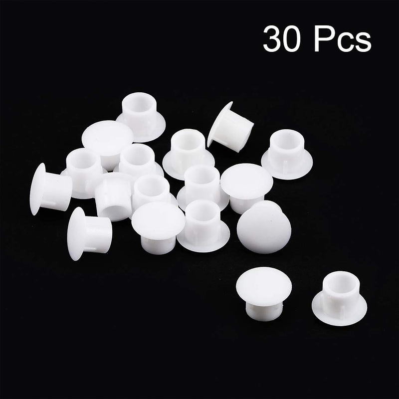 uxcell Shelf Peg Hole Plugs 8mm Dia White Plastic Tube Cover for Nail Cabinet Button Bracket Cupboard Bookshelf Bookcase Adjustable Shelf Closet, 30Pcs