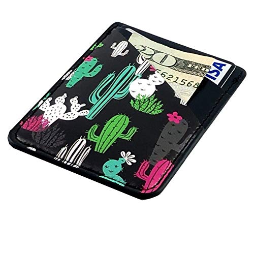 CalorMixs Phone Card Holder,Credit Card Pocket PU Leather Self Adhesive Sticker-on Wallet Sticker Case Pouch Pocket for Back of Phone Android and Smartphones (Cactus) Cactus