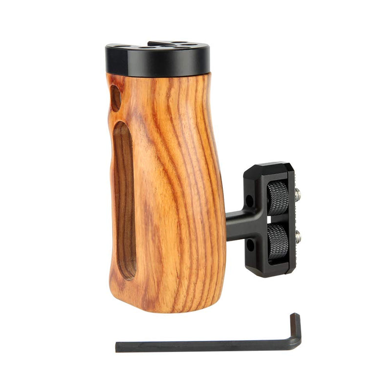NICEYRIG Universal Side Wooden Handle Handgrip with Cold Shoe for DSLR Camera Cage