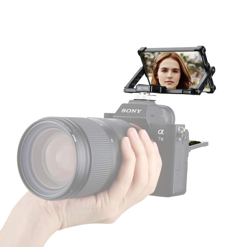 NICEYRIG Vlog Selfie Mirror Camera/Phone TikTok Twitch Lives Cold Shoe Mount 180 Degree Tilt Flip Mirror Applicable for iPhone 13/12/11/XS/X Pro Max Rig, Fujifilm, Panasonic, Sony - 377