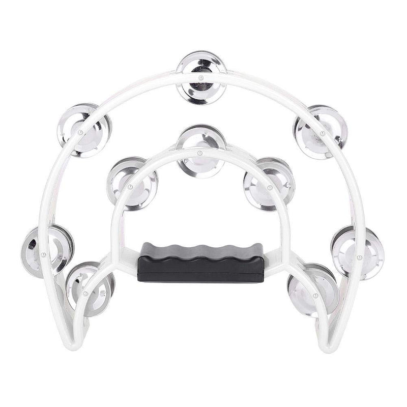 Tbest Hand Tambourine Double Row Jingle Handbell Tambourine Percussion Musical Instrument 6 Colors(White)
