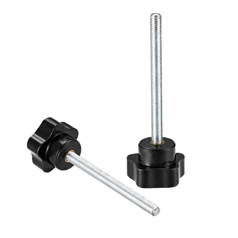 uxcell 4 Pcs Star Knobs Grips M6 x 70mm Male Thread Steel Zinc Stud Black PP