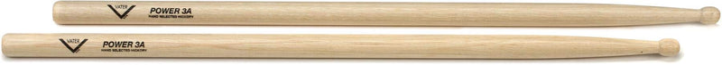 Vater 3A Power Wood Tip Hickory Drumsticks, Pair