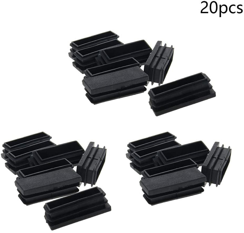 Heyiarbeit 50mm x 20mm Rectangle PP Tubing End Cap Steel Furniture Pipe Tube Cover Insert Black 20Pcs