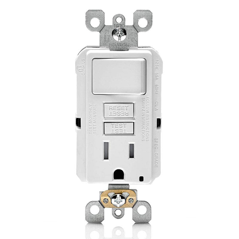 Leviton GFSW1-W Self-Test SmartlockPro Slim GFCI Combination Switch Tamper-Resistant Receptacle with LED Indicator, 15-Amp, White