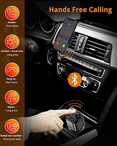 UNBREAKcable Bluetooth 5.0 FM Transmitter for Car, 18W PD3.0 & QC3.0 Car Charger, Wireless Bluetooth FM Radio Adapter, Bass Booster Music Player FM Car Kit, Hands-Free Calling, Support USB Drive