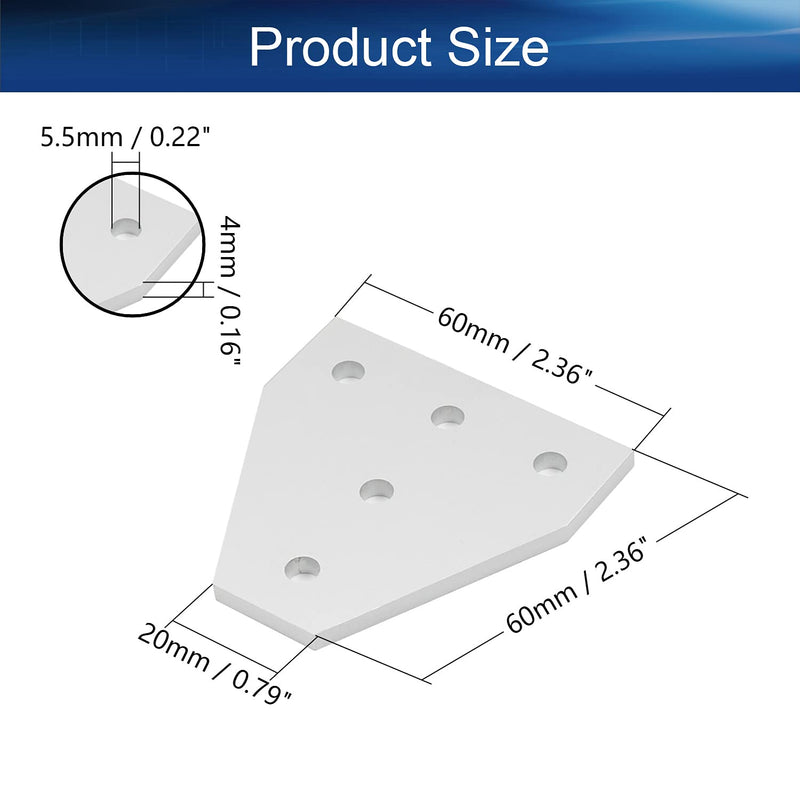 [AUSTRALIA] - Yinpecly Aluminum Alloy T Shape Outside Joining Plate 2.36" x 2.36" x 0.16"(LxWxT) with 5-Hole Joint Bracket Hardware for 3D Printer Parts 2020 Aluminum Profile Corner Bracket Plate Silver Tone 5pcs 2020T-5 5pcs 