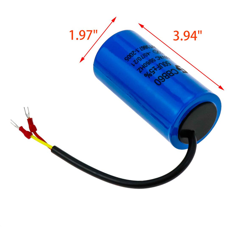 Sydien 1Pc Blue Cylindrical CBB60 Motor Run Capacitor 50UF for Running Motors with Frequency of 50Hz/60Hz, Washing Machines, Air Conditioners, Refrigerators & Water Pumps