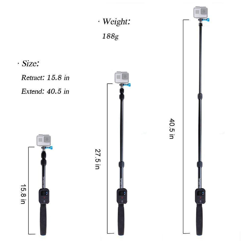 Smatree S2 All-Aluminum Alloy Telescopic Pole Compatible for GoPro Hero 9/8/7/6/5/4/3 Plus/3/2/1/Session/Gopro Max/DJI OSMO Action Camera (WiFi Remote Controller is Not Included)