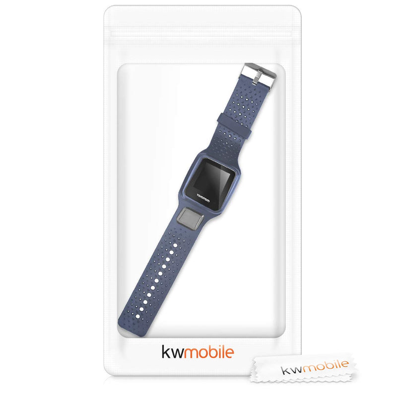 kwmobile Watch Band Compatible with Tomtom Runner 1 / Multi-Sport - Watch Band Replacement Silicone Strap - Dark Blue Large