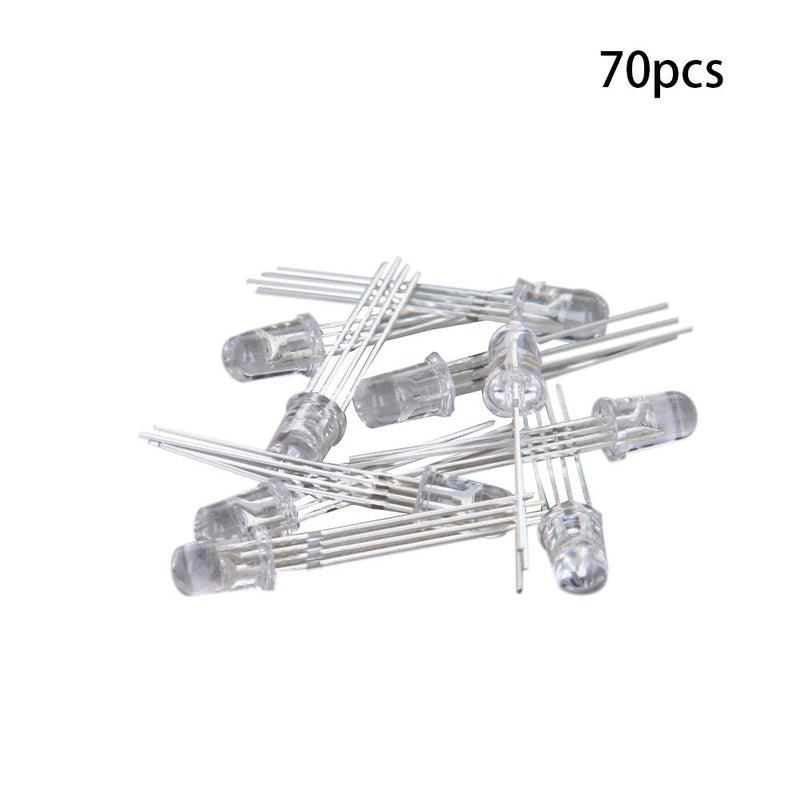 Othmro Round Head Red Blue Green LED Diode Lights Clear Round Transparent Lighting Bulb Lamps Electronic Component Light Emitting Diodes 5mm 20mA 4 Pin 70 PCS
