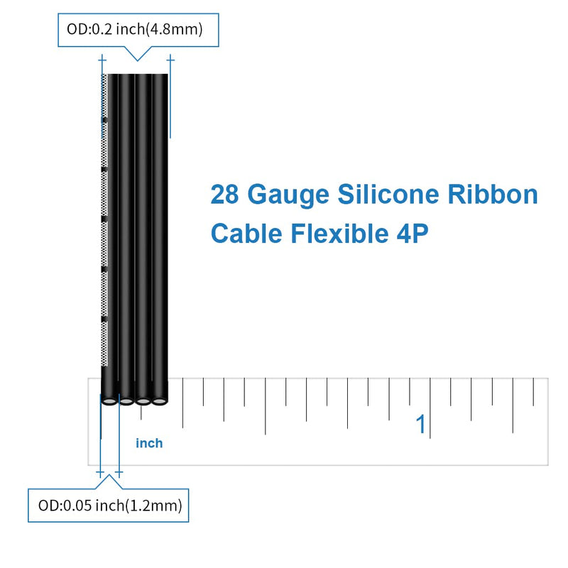 BNTECHGO 28 Gauge Silicone Ribbon Cable Flexible 4P Black 50 ft Flat Cable 28 AWG Strand Wire 4P 50ft 28 gauge black 4P 50 feet