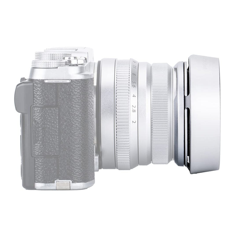 JJC Silver Metal Bayonet Lens Hood for FUJINON XF 35mm F2 R WR/ FUJINON XF 23mm F2 R WR, Fuji 35mm F2 Lens Hood, Fuji 23mm F2 Lens Hood, 35mm F2 Hood, 23mm F2 Hood, Replaces Fujifilm LH-XF35-2 Hood LH-JXF35C Silver