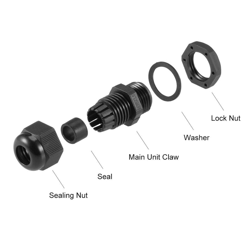 uxcell M16x1.5 Cable Gland 4mm-8mm Wire Hole Waterproof Nylon Joint Adjustable Locknut with Washer Black 20pcs