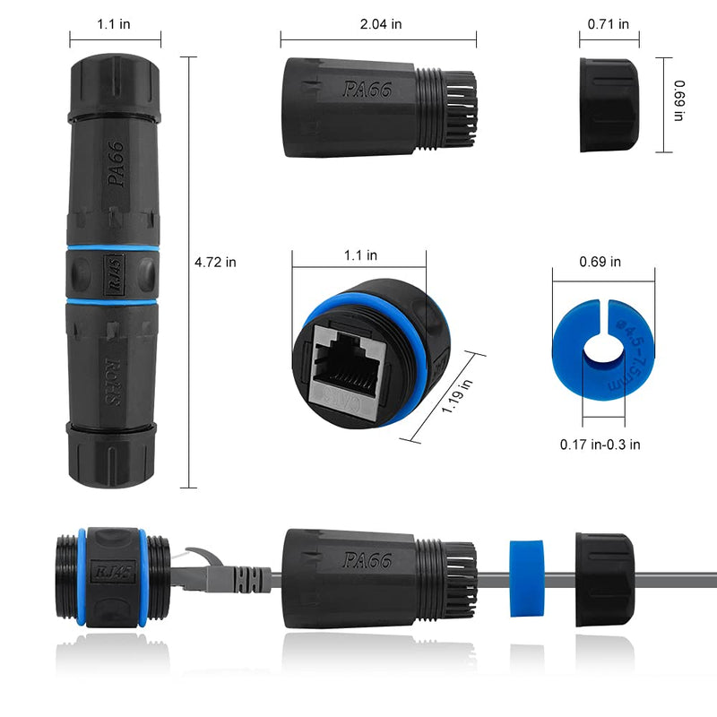 [AUSTRALIA] - Iwillink Waterproof RJ45 Coupler, Shielded Female to Female Waterproof Ethernet Coupler, IP68 Ethernet Outdoor LAN Cable Connector for Cat5e/Cat6/Cat7 Ethernet Cable, (5 Pack) 5 