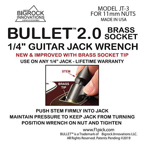 BigRock Bullet 2.0 Guitar Jack Wrench With Lifetime Brass Tip - For 11mm Nuts