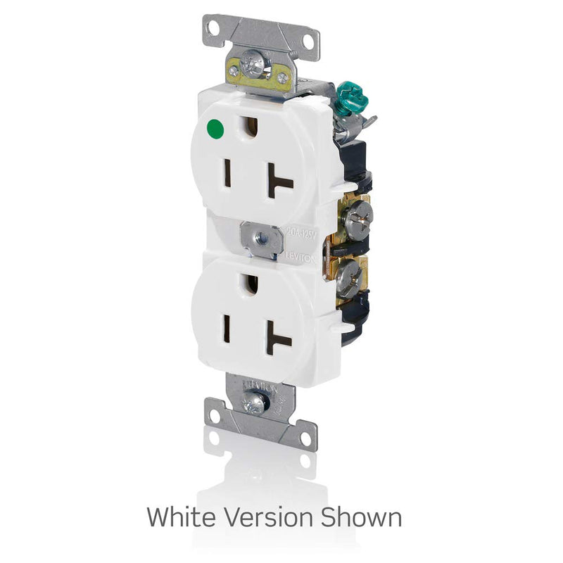 Leviton 8300-HW 20-Amp, 125-Volt, Heavy Duty Hospital Grade, Duplex Receptacle, Straight Blade, Self Grounding, White