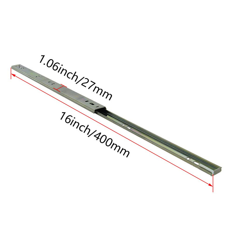MroMax 16Inch Drawer Slides, 302mm Pull Out Length Ball Bearing Slide Track Rail 1.06Inch Wide 55lb Capacity Silver Tone 1 Pair