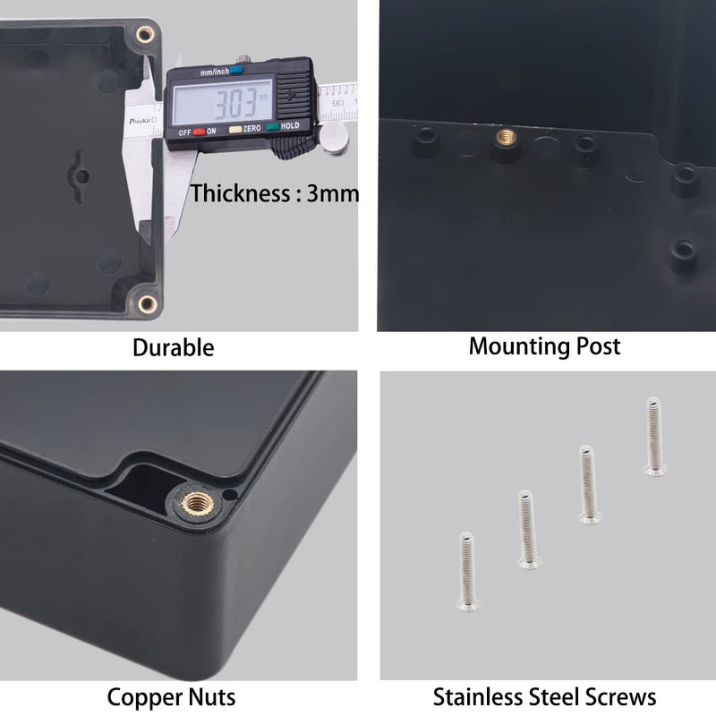 YETLEBOX Watertight Junction Box, IP67 Waterproof Project Box Durable ABS Plastic Electronic Enclosure Case for DIY Electrical Project Black 6.22" x 3.54" x 2.36"(158 x 90 x 60 mm) 6.22" x 3.54" x 2.36"