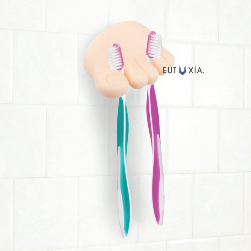 Eutuxia Toothbrush Holder with Suction Cup. Unique Foot Shaped Organizer Holds 2 Items Such as Razors, Pens, Pencils, and Cables. Also Works as Phone Stand to Watch Movies. Easy Wall Mount Setup. 1 PK