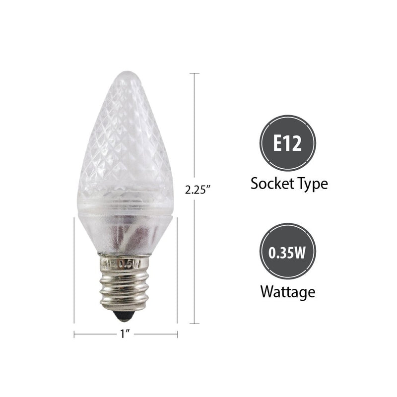 Aurio Lighting LED C7 Light Bulbs, E12 Sockets, Flashing Cool White, Commercial Grade Replacement Lamps, Christmas or Year Round, 25 Pack