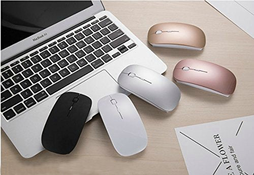 2.4G Rechargeable Mobile Portable Wireless Optical Mouse with USB Receiver, Mute Type mice,3 Adjustable DPI Levels, for Notebook, PC, Laptop, Computer, MacBook by Smart-US (Rose Gold) Rose Gold