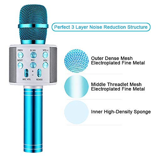 Karaoke Microphone for Kids, Wireless Portable Karaoke Mic for Home Traveling Party,Kids Karaoke Machine KTV Microphone Music Player,Nice Gift for Christmas/Birthday/Mother day(Blue) Blue