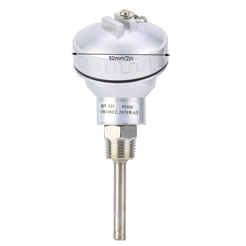 Zouminyy RTD PT100 Temperature Sensor Probe, Resistance Temperature Detection, 1/2" NPT Thread Thermocouple Terminal Head(50mm)