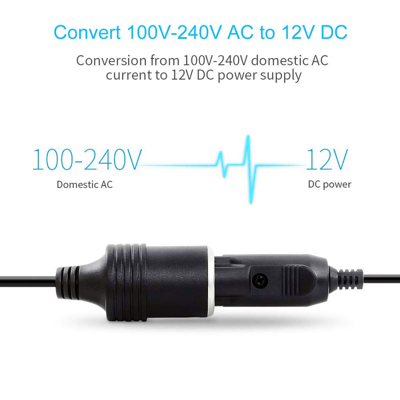 Digit.Tail 120V AC to DC 12V Converter, 10A DC/120W/7.78FT, Car Cigarette Lighter Socket AC/DC Power Supply Adapter Transformer for Inflator, Car Refrigerator, and Other Car Devices 10A 120W