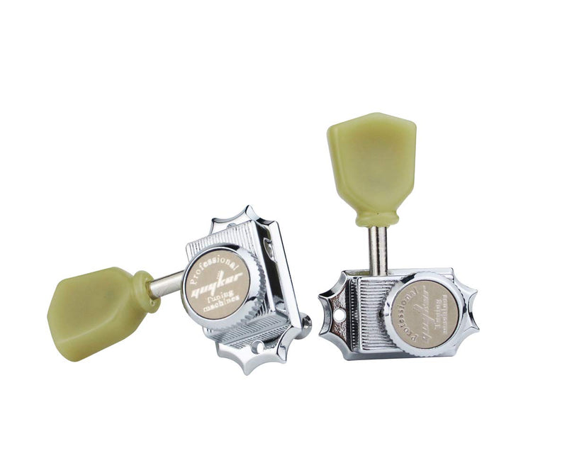 [AUSTRALIA] - Guyker 6Pcs Guitar Locking String Tuning Pegs (3R + 3L) – 1:15 Vintage Deluxe Style Tuners Key Machine Heads Set with Keystone Knob Replacement for Les Paul Style Electric or Acoustic Guitar - Chrome 
