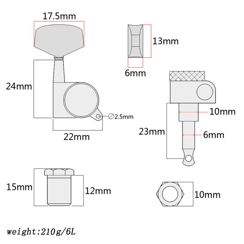 Alnicov 6L Inline Locked String Guitar Tuning Pegs keys Tuners Machine Heads Tuners Keys,Black