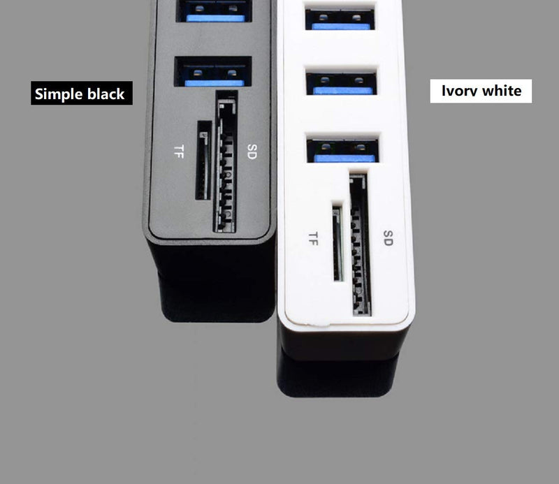 Cotchear Multi USB Hub USB 2.0 Splitter High Speed 6 Ports Hab TF SD Card Reader All in One for PC Computer Accessories (White) White