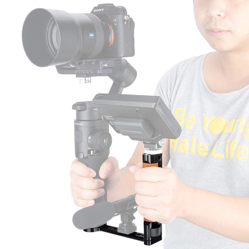 NICEYRIG Wooden Grip for Ronin S/SC, Zhiyun Weebill Lab/Crane Series Gimbal Stabilizer, Universal Tripod Bottom Handle with L Type Bracket Extension Plate - 336