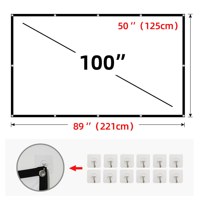 100 inch Projection Screen,GAINVANE 16:9 Foldable Anti-Crease Portable Projector Movies Screens for Home Theater Outdoor Indoor Support Double Sided Projection