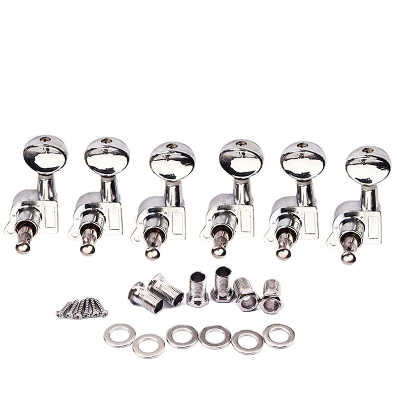 Alnicov Small Oval Concave Button Sealed-Gear String Tuners Tuning Pegs key Machine Heads for Acoustic Electric Guitar Chrome