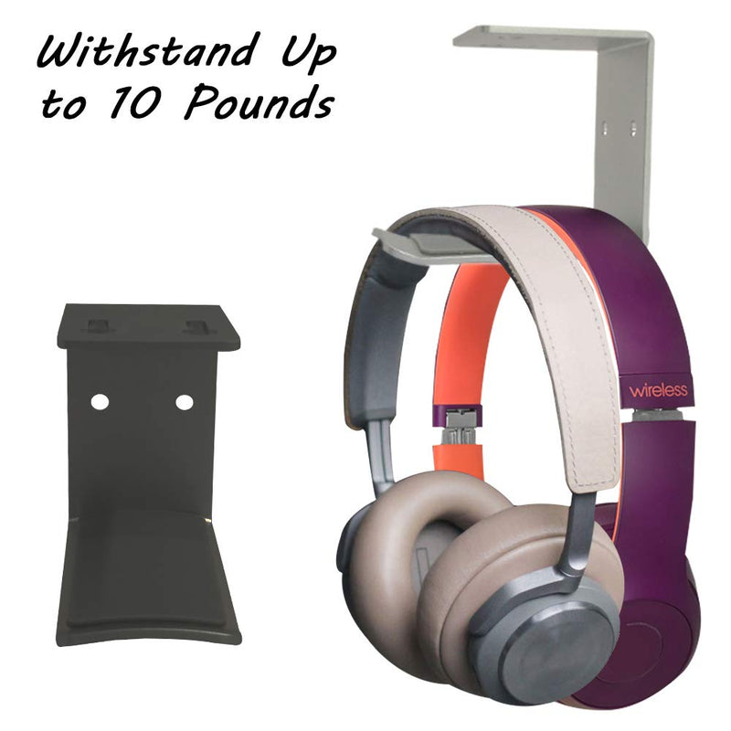 2 Packs Aluminum Headphone Stand Hanger, SourceTon 2 Headset Holder Mount (Black and Silver) with Strong Adhesive Tape and Screws for Headphones