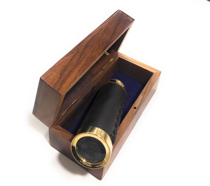 11" Handheld Brass Telescope with Wood Box - Pirate Collection