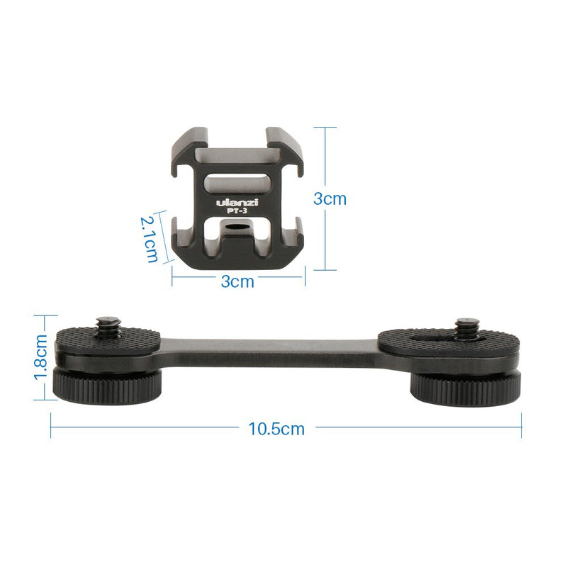 Triple Cold Shoe Mount Plate for Gimbal Microphone Led Video Light Extenstion Bar, Universal Mic Stand Adapter Compatible for DJI OSMO Mobile 2/Zhiyun Smooth q 4 Feiyu Vimble 2 Gimbal Stabilizer
