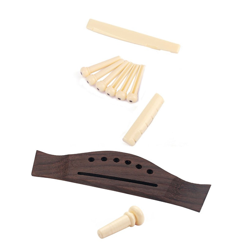 Alnicov Quality Rosewood Guitar Bridge With Parts Plastic Saddle Nut Bridge Pins Tailpiece 1Set