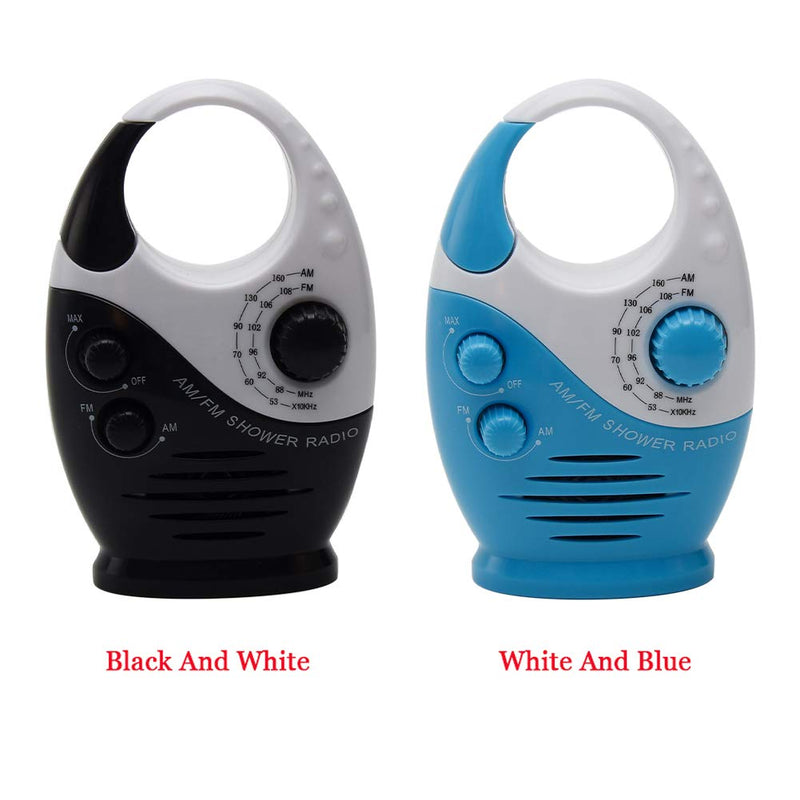 Shower Radio, AM/FM Button Bathroom Radio with Top Handle, Waterproof Hanging Shower Radio Speaker Adjustable Volume Music Player for Home Party Outdoor Travel Hiking(White & Blue) white & blue
