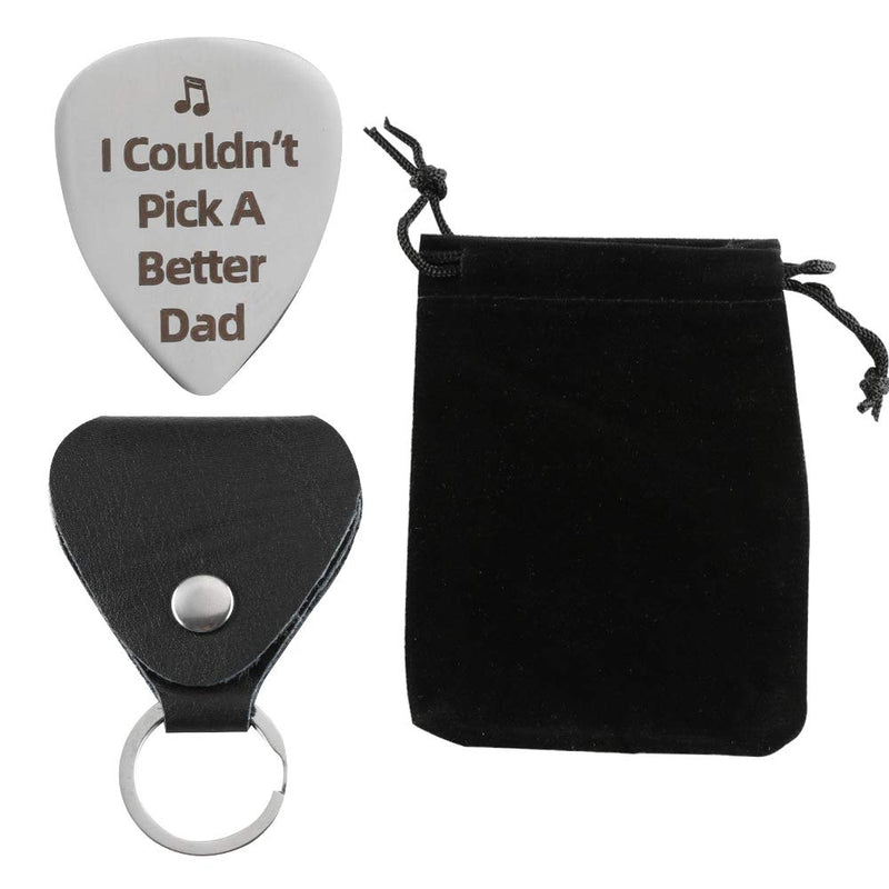 A Birthday Gift for Father’s Day, ICouldn't Pick a Better Dad Stainless Steel Guitar Pick with Leather Bag Keychain