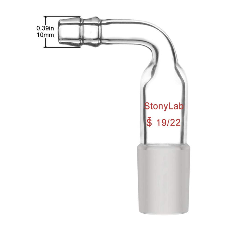 StonyLab Glass Bent Inlet Adapter With 19/22 Male Glass Joint and 10 mm Hose Connection Lab Glassware, 5 Packs