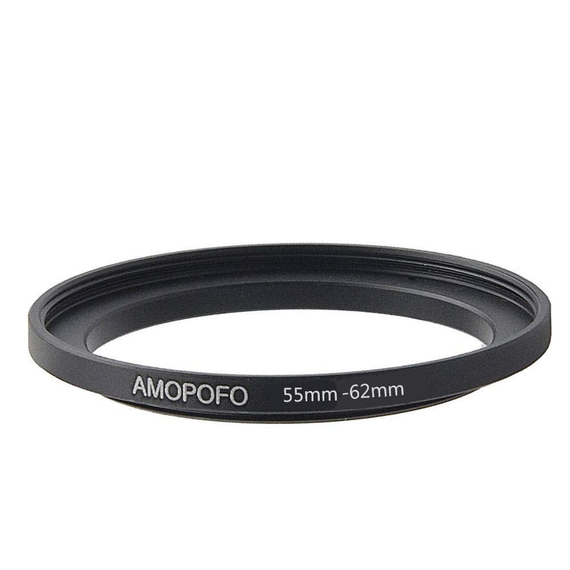 Metal Step Up Ring Adapter 55mm to 62mm Step-Up Lens Adapter Ring For Filters, Made Of CNC Machined space aluminum With Matte Black Electroplated Finish,Compatible with All 55mm Camera Lenses & 62mm A 55 to 62mm Step Up Ring Adapter