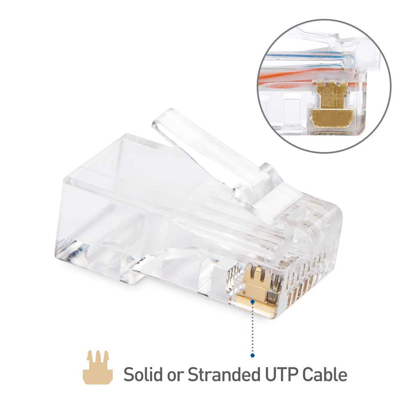 Cable Matters 100-Pack CAT6 RJ45 Modular Plugs (RJ45 Connectors / Cat6 Connector / Cat6 RJ45 Ends / RJ45 Plugs) for Solid or Stranded UTP Cable Cat6 Regular