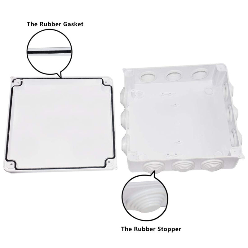 LuSumtly Junction box Dustproof Waterproof IP65 ABS Plastic Electrical Boxes, Indoor & Outdoor Electrical Power Cord Enclosure Universal Project Box DIY Case White 7.9 x 7.9 x 3.1 inch (200x200x80mm) 7.9" x 7.9" x 3.1"