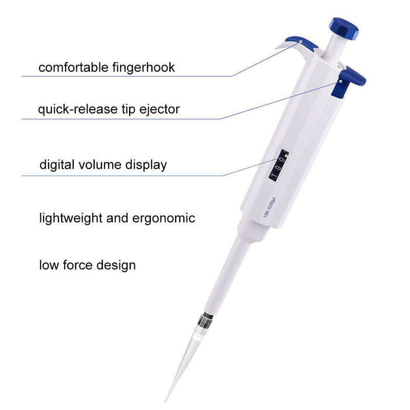 Four E's Scientific 1ml Micropipette Lab Mechanical Adjustable Pipette 100-1000uL 100-1000ul 2