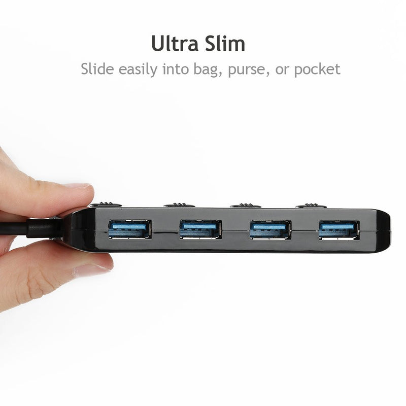 LYFNLOVE Ultra Slim USB 3 Hub, 4-Ports USB 3.0 Splitter High-Speed USB Data Hub with Individual On/Off Power Switches for Laptop, Computer, PC, Thumb Driver and More