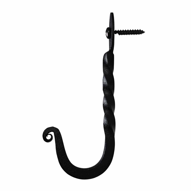 Renovators Supply Black Wrought Iron Twisted Hooks 4.5 Inches Wall Mount Hanger Hooks for Hanging Coat, Robe, Keys, Towel, Hat, Cloths Or Jewellery Powder Coat Finish Includes Mounting Hardware