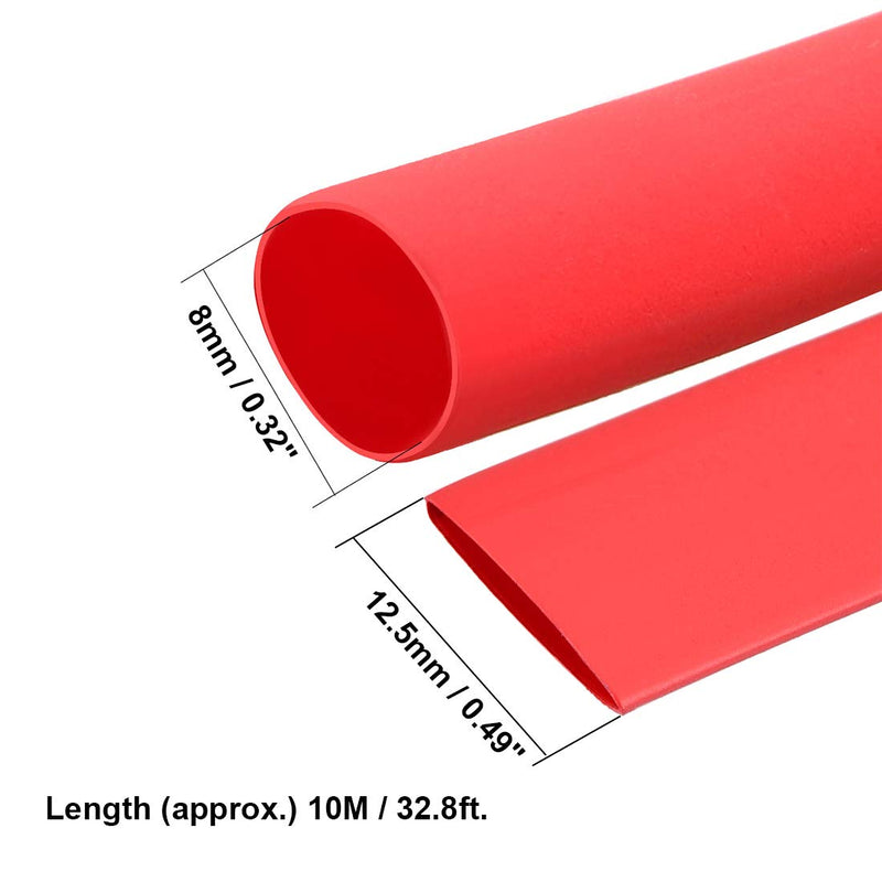 uxcell Heat Shrink Tubing 8mm Dia 12.5mm Flat Width 10m Length 2:1 Heat Shrink Wrap Cable Sleeve Tube Red