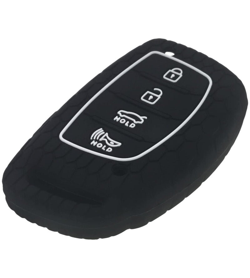 waymei Silicone Key Fob Cover Remote Keyless Case Protector Compatible with 2016-2021 Hyundai Elantra Elantra GT Ioniq Sonata Tucson SY5MDFNA433 (Black with White) 4 Buttons - Flip Fob Not Fit
